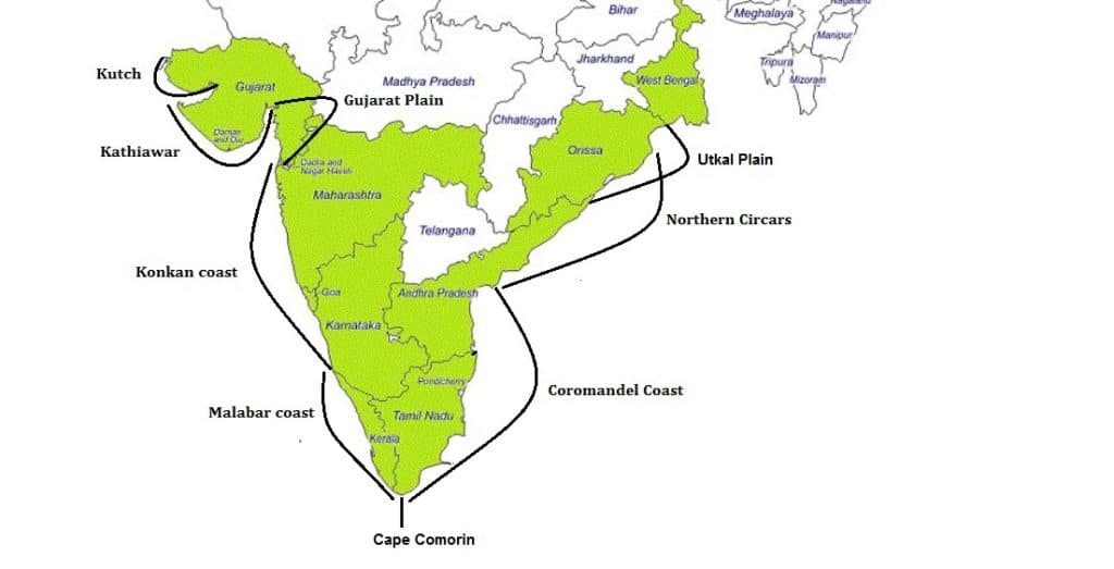 western eastern coastal plains in india konkan malabar coromandel coast map
